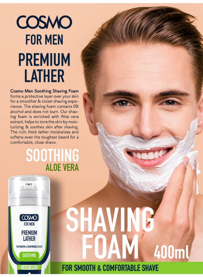 COSMO Soothing Premium Shaving Foam For Men 200ML, Aloe Vera - Image 2