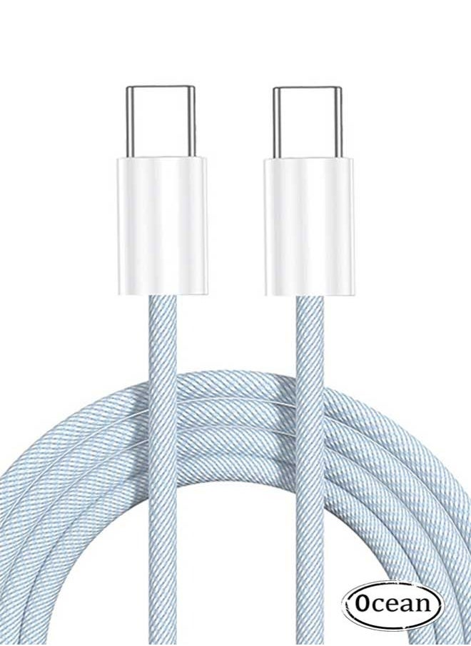 Ocean - 60 W PD Fast Charging Data Cable, Type-C To Type-C, Suitable for Apple iPhone 16/Plus/Pro/Pro Max, iPhone 15 Full Series, MacBook, iPad Pro/Air, and More, 1M Long (Blue/White) - Image 1