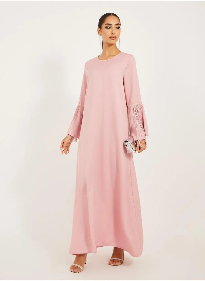 Styli matte satin jalabiya with tassel trims at sleeve hem