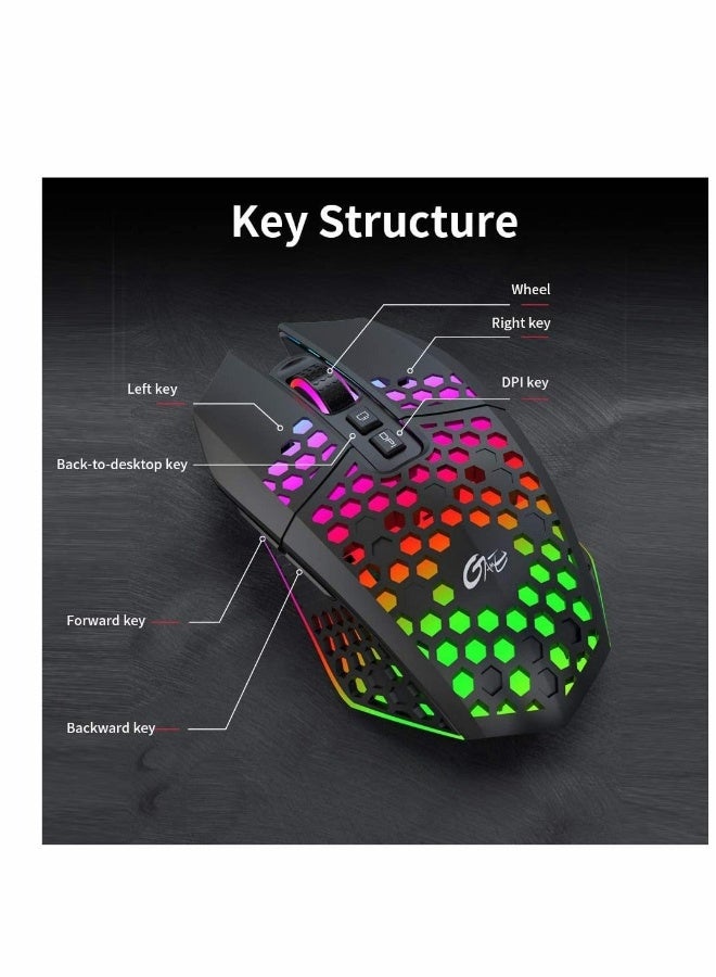 ماوس لاسلكي للألعاب، ماوس خفيف الوزن قابل لإعادة الشحن، ماوس USB مع 8 أزرار وزر العودة إلى سطح المكتب، 3 مستويات DPI قابلة للتعديل، 4 أوضاع - Image 5