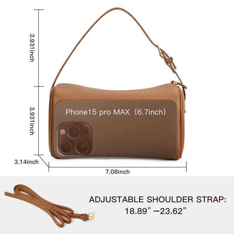 Party Hobo Crossbody Bags For Women,Vegan Leather Barrel Bag For Ladies,Designer Mini Pruse With Adjustable Strap,Brown - Image 5