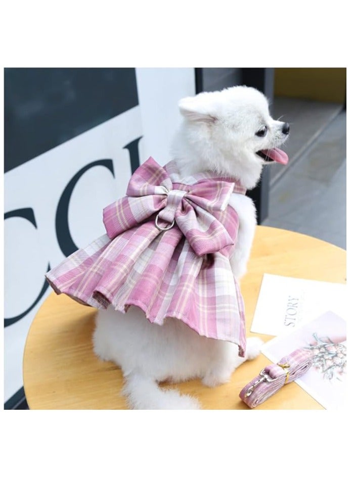 erorex Dog Clothes for Small Dogs Girl, Plaid Dog Dress Bow Tie Harness Leash Set, Puppy Cute Bow Skirt, Pet Outfits with Leash Ring,XS M Pet Skirt(Pink,M)  - Image 5