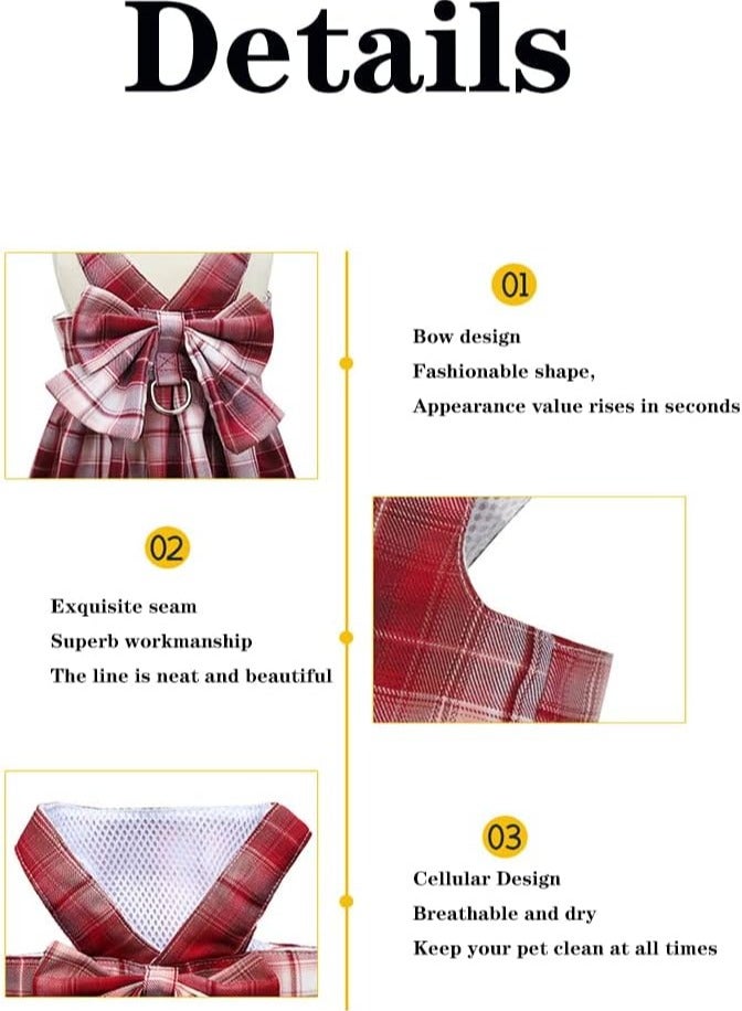erorex Dog Clothes for Small Dogs Girl, Plaid Dog Dress Bow Tie Harness Leash Set, Puppy Cute Bow Skirt, Pet Outfits with Leash Ring,XS M Pet Skirt(Pink,M)  - Image 2