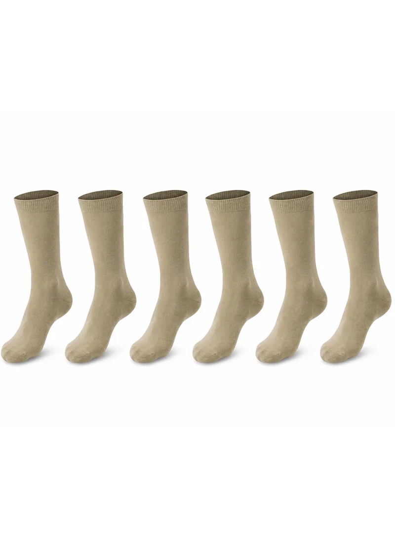 Ampm Mens Cotton blended Business Formal Casual Socks (PACK OF 6) Ultra-Soft touch, Secure Gentle Grip, Reinforced stitch, Skin Friendly - KHAKI BROWN