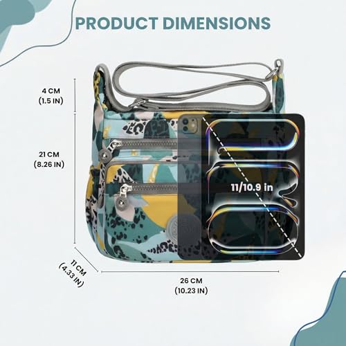 TS WITH TECHSUN Women’s Crossbody Sling Bag For Everyday Use, Nylon Shoulder Bag with Zipper Pockets, Adjustable Strap, Water Resistant Handbag for Travel, Shopping (Teal Green with Multicolor Print) - Image 2