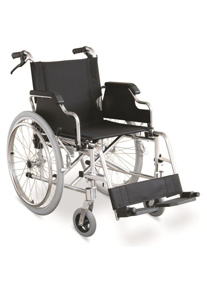 كرسي متحرك خفيف الوزن مع دعامات سوداء جانبية ، ومكابح ومقابض قابلة للفك  JL908LJ - Image 1