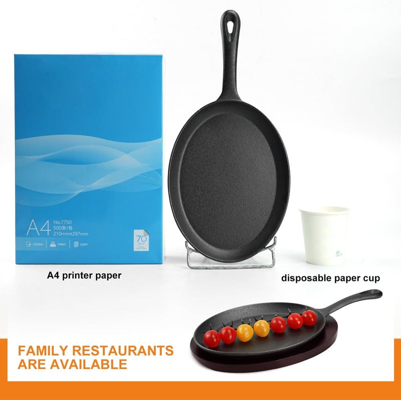 DVK Sizzling Plate with Wooden Base Fajita Skillet with Scald Protection Hot Mitt Cast Iron Plate for Home Barbeque Kitchen Service - Image 2