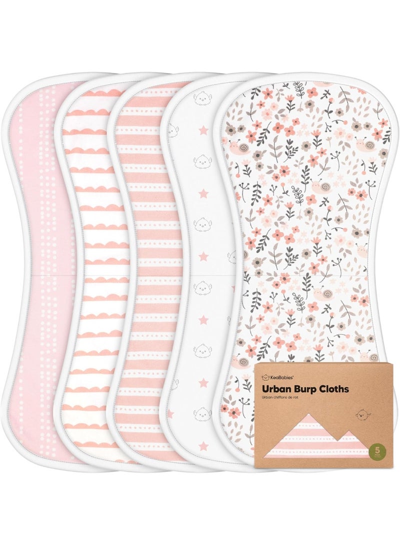 KeaBabies 5-Pack Organic Burp Cloths for Baby Boys and Girls - Ultra Absorbent Burping Cloth, Burp Clothes, Newborn Towel - Milk Spit Up Rags - Burpy Cloth Bib for Unisex, Boy, Girl (Sweet Charm) - Image 1