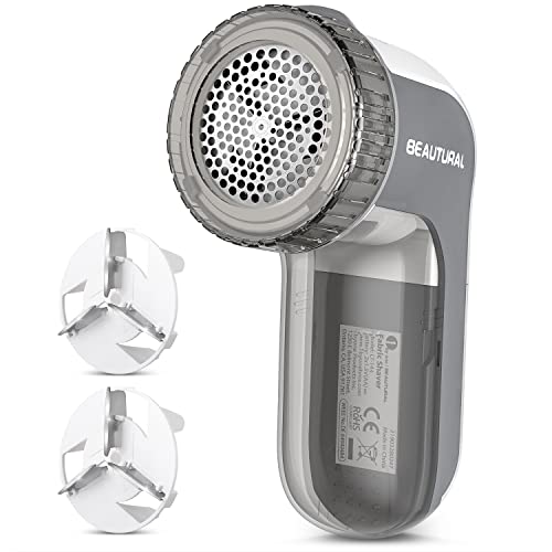 Beautural BEAUTURAL Fabric Shaver and Lint Remover Sweater Defuzzer with 2Speeds 2 Replaceable Stainless Steel Blades Battery Operated Remove Clothes Fuzz Lint Balls Pills Bobbles Gray 