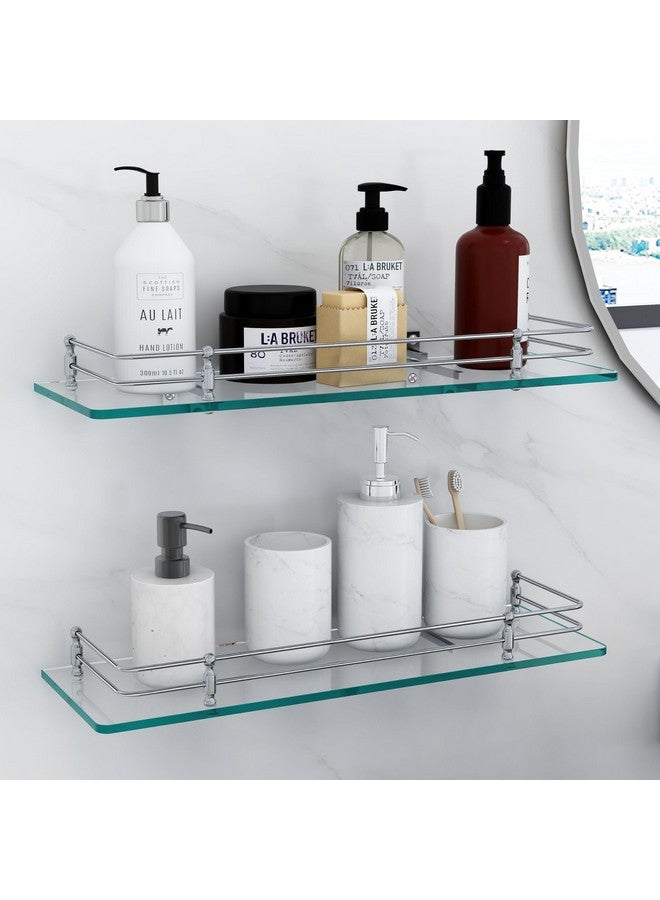 فورتون رف زجاجي متعدد الأغراض معلق على الحائط من FORTUNE، رف حمام أمامي مع حامل حائط للتخزين، شفاف مقاس 18 × 6 بوصة (عبوة من قطعتين) - Image 1