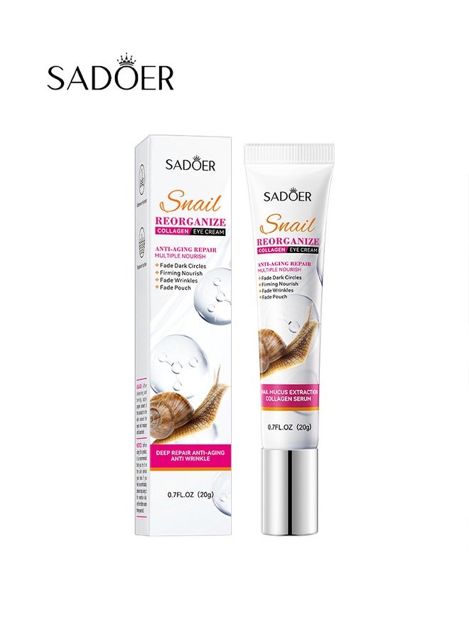 SADOER Snail Reorganize Collagen Eye Cream,Anti- aging Repair & Firming Nourish & Fade Wrinkles,and Fade Pouch Snail Eye Cream 20g - Image 1