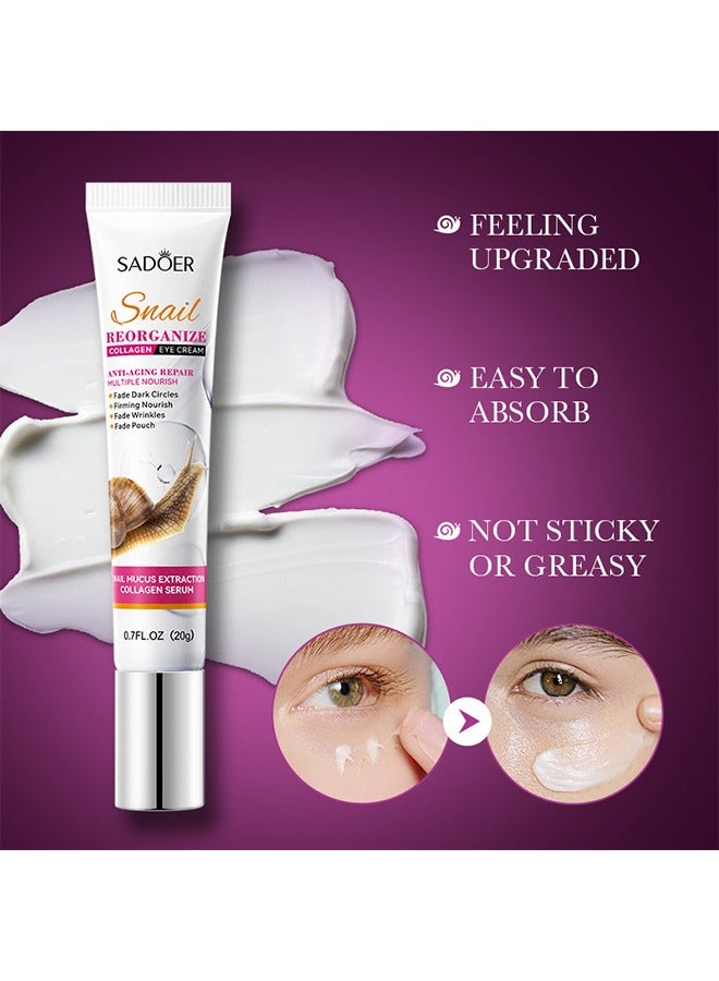 SADOER Snail Reorganize Collagen Eye Cream,Anti- aging Repair & Firming Nourish & Fade Wrinkles,and Fade Pouch Snail Eye Cream 20g - Image 2