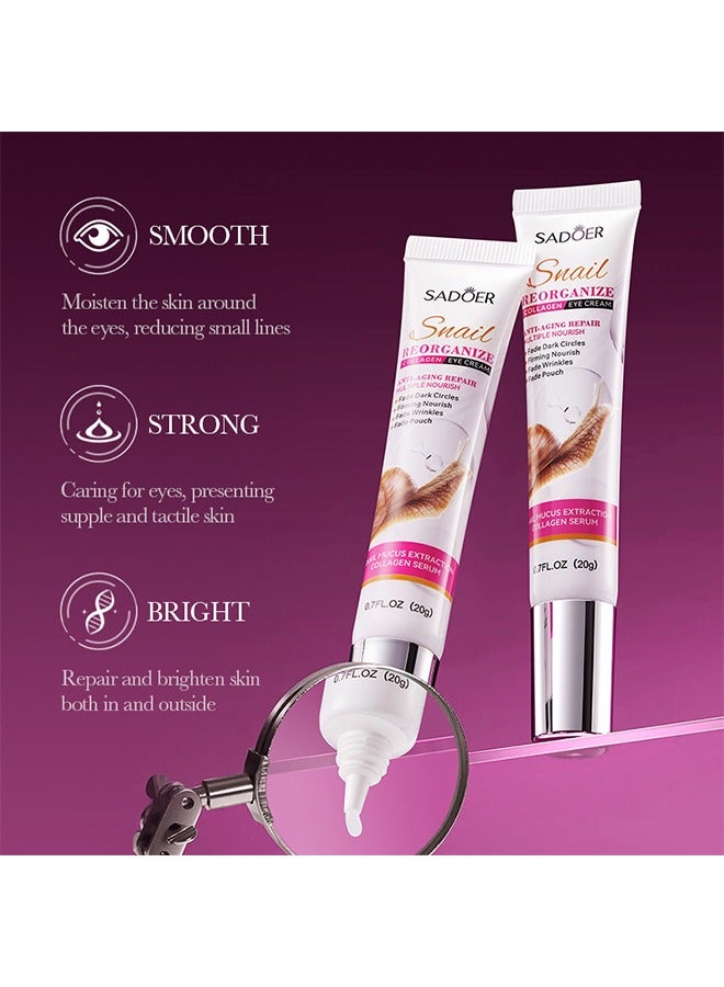 SADOER Snail Reorganize Collagen Eye Cream,Anti- aging Repair & Firming Nourish & Fade Wrinkles,and Fade Pouch Snail Eye Cream 20g - Image 3