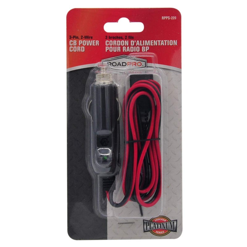 RoadPro RPPS-220 Platinum Series 12V 3-Pin Plug Fused Replacement CB Power Cord, Black and Red - Image 2
