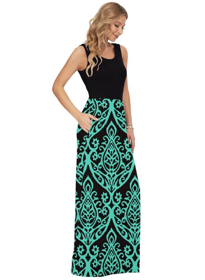 AUSELILY Women's Summer Sleeveless Loose Maxi Dress Casual Long Dresses with Pockets 2025 New Black Green S - Image 3