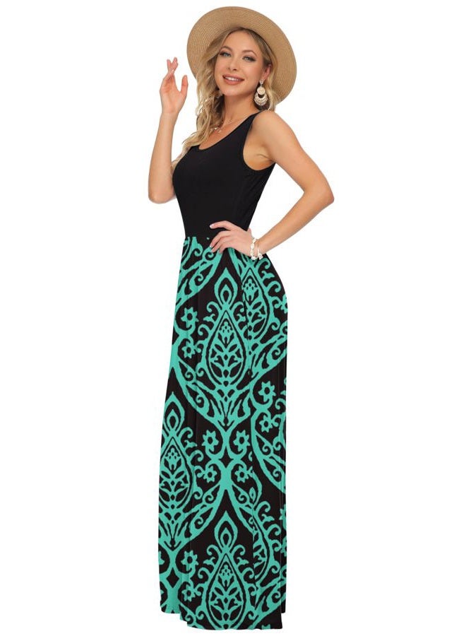 AUSELILY Women's Summer Sleeveless Loose Maxi Dress Casual Long Dresses with Pockets 2025 New Black Green S - Image 4