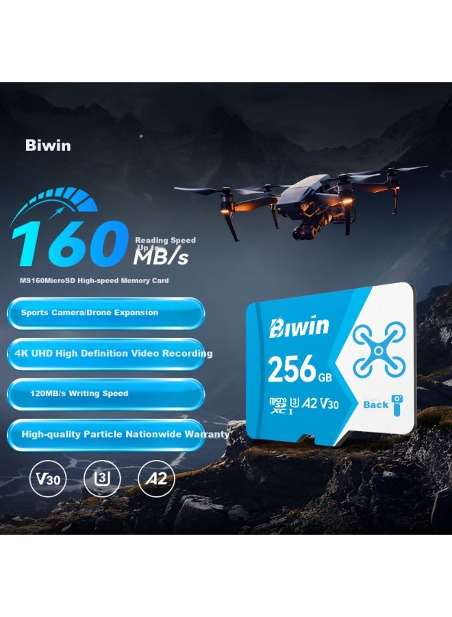 Biwin 256gb Tf Memory Card U3 V30 A2 4k Ms160 Storage Card, Read Speed 160mb/s, Compatible With Drones/action Cameras/switch/monitors - Image 1