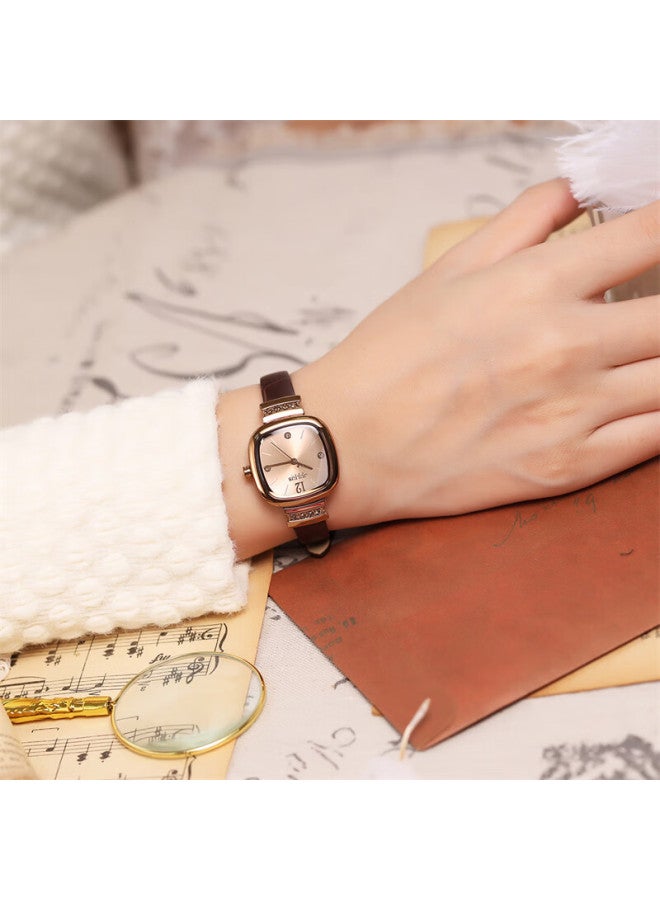 Julius Women's Watch, Retro Fashion Simple Elegant Light Luxury Square Quartz Student Ladies Watch, Coffee Color Ja-863e - Image 2