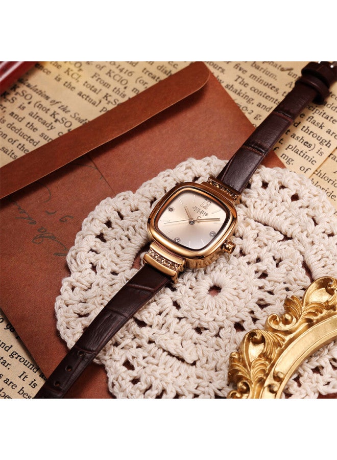 Julius Women's Watch, Retro Fashion Simple Elegant Light Luxury Square Quartz Student Ladies Watch, Coffee Color Ja-863e - Image 3