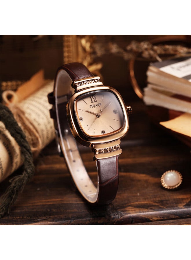 Julius Women's Watch, Retro Fashion Simple Elegant Light Luxury Square Quartz Student Ladies Watch, Coffee Color Ja-863e - Image 1
