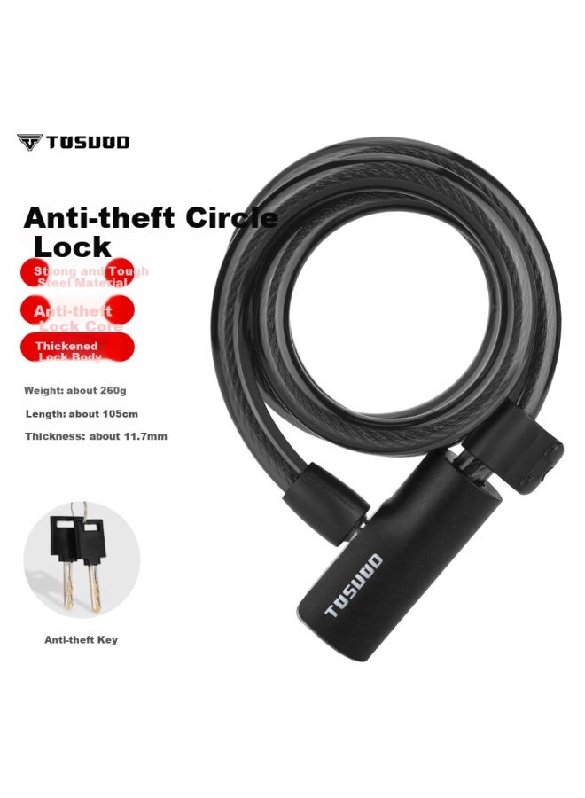Tosuod Mountain Road Bike Anti-Theft Lock Fixed Gear Portable Thickened Steel Cable Chain Lock For Home Use Black - Image 1