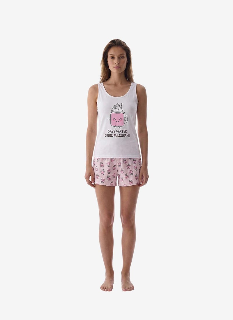 Penti Women Milkshake Sleeveless Shorts Light Pink Pyjama Set - Image 1