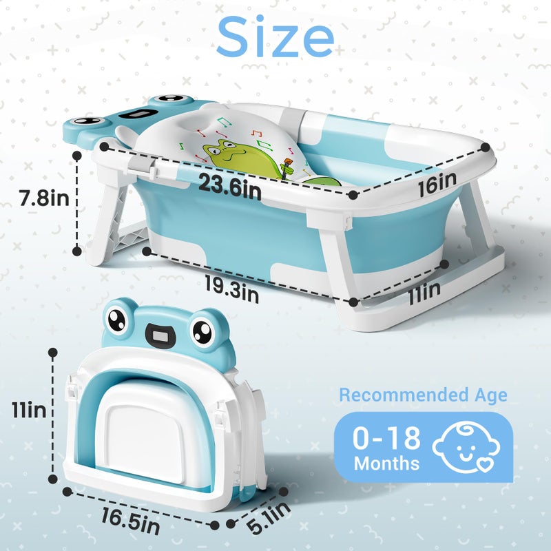 BUNWAG Baby Bathtub, Collapsible Newborn Bathtub for Infant to Toddler 0-24 Months with Soft Bath Net,Portable Travel Newborn Tub with No-Slip Feet, Baby Shower Gifts,Sky Blue - Image 2