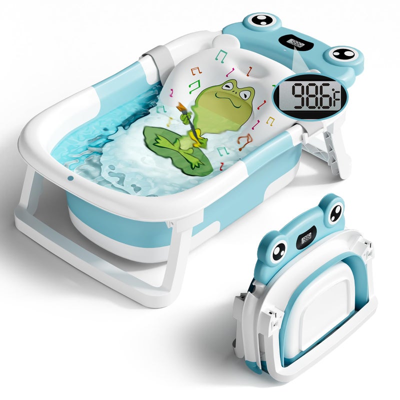 BUNWAG Baby Bathtub, Collapsible Newborn Bathtub for Infant to Toddler 0-24 Months with Soft Bath Net,Portable Travel Newborn Tub with No-Slip Feet, Baby Shower Gifts,Sky Blue - Image 1