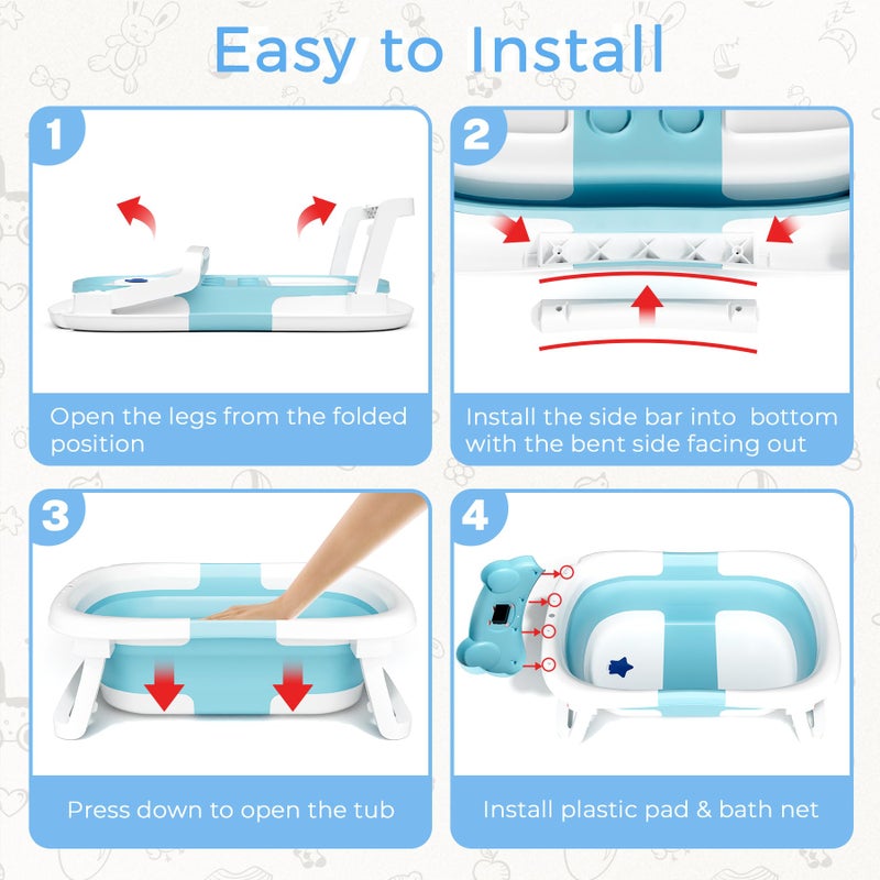 BUNWAG Baby Bathtub, Collapsible Newborn Bathtub for Infant to Toddler 0-24 Months with Soft Bath Net,Portable Travel Newborn Tub with No-Slip Feet, Baby Shower Gifts,Sky Blue - Image 5