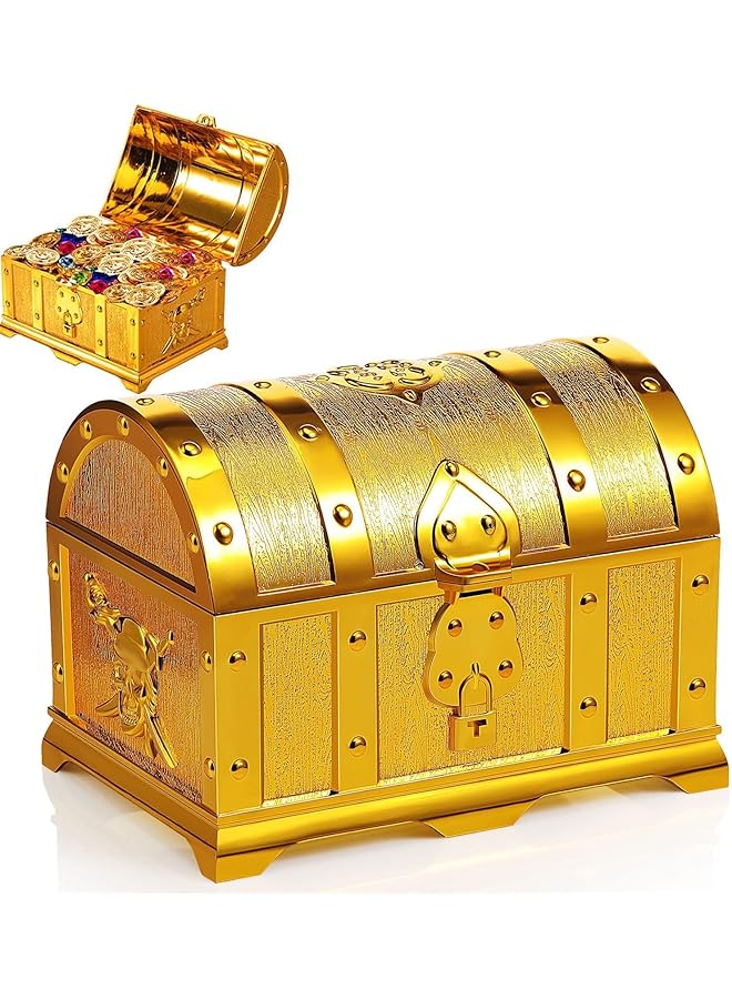 The Bros Pirate Treasure Chest, Vintage Treasures Collection Storage Box, Gold Treasure Box Vintage Prize Box Plastic Toy Box Treasure Chest Toys Games Activities Amusements for Classroom Party Favors Props - Image 1