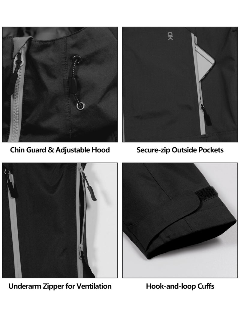 Little Donkey Andy Men's Waterproof Outdoor Hard Shell Breathable Jacket Travelling Sports Coat Black S - Image 5