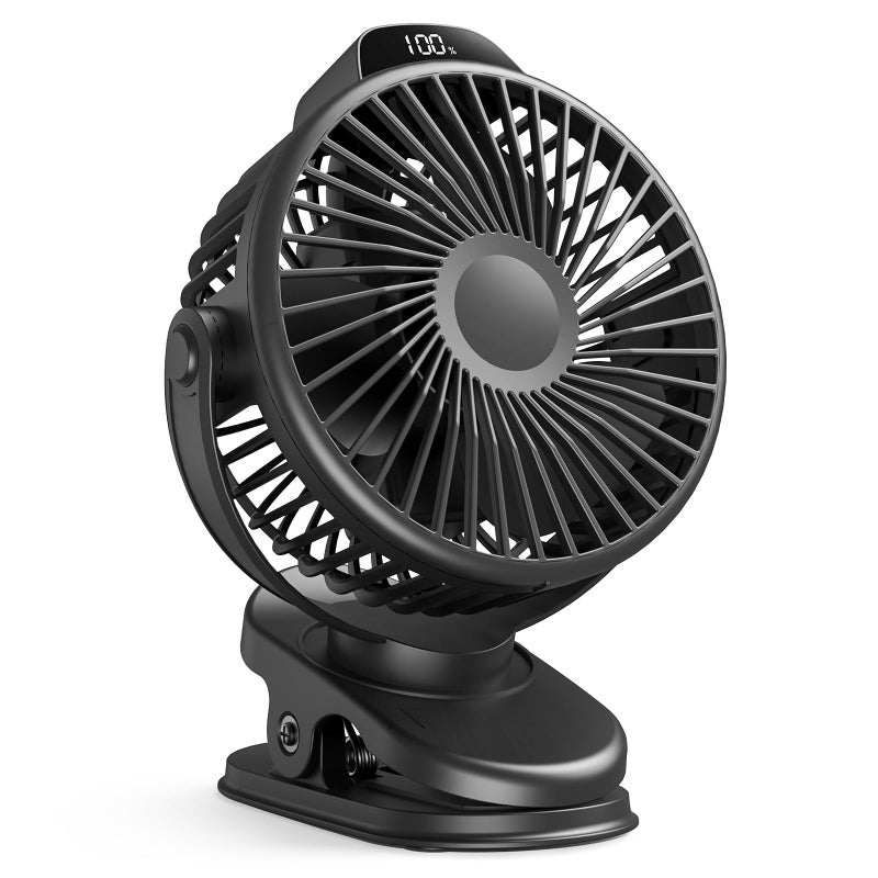 Koonie Portable Clip On Fan Small USB Fan Battery Operated 3 Speed Rechargeable Mini Fan With LED Display 360 Rotate Personal Cooling Desk Fan for Stroller Travel Camping Golf Gym