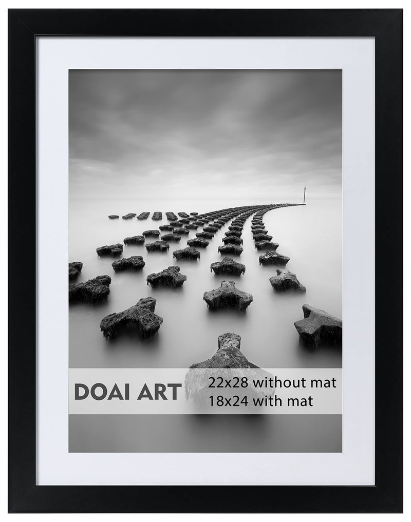 DOAI ART 22x28 Poster Frame Black without Mat or 18x24 with Mat  Polished Plexiglass for Wall Vertically or Horizontally Display  Wall Mounting Hardware Included