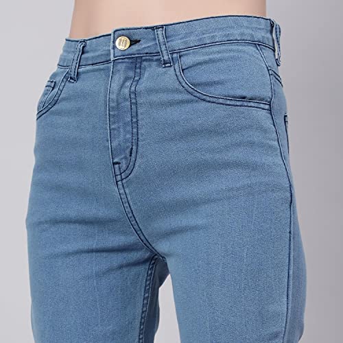 KOTTY Womens Cotton Lycra Blend Bootleg Fit High Rise Jeans Sky Blue - Image 4