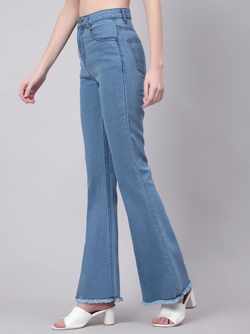 KOTTY Womens Cotton Lycra Blend Bootleg Fit High Rise Jeans Sky Blue - Image 2