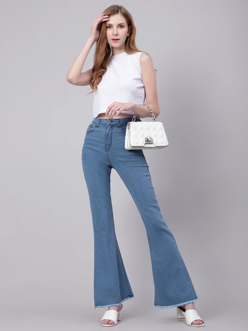 KOTTY Womens Cotton Lycra Blend Bootleg Fit High Rise Jeans Sky Blue - Image 5