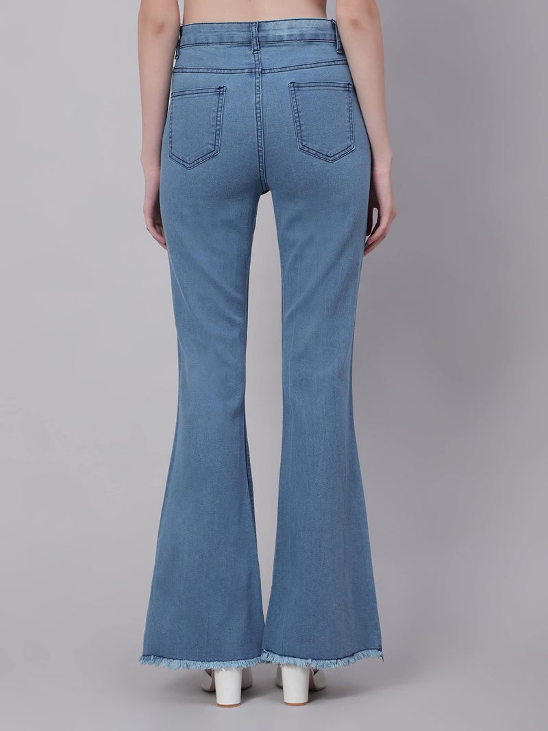 KOTTY Womens Cotton Lycra Blend Bootleg Fit High Rise Jeans Sky Blue - Image 3