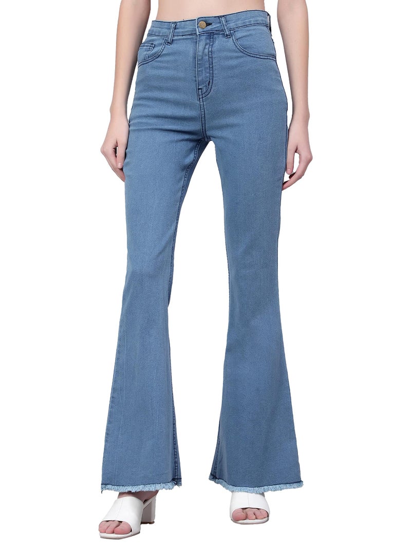 KOTTY Womens Cotton Lycra Blend Bootleg Fit High Rise Jeans Sky Blue - Image 1