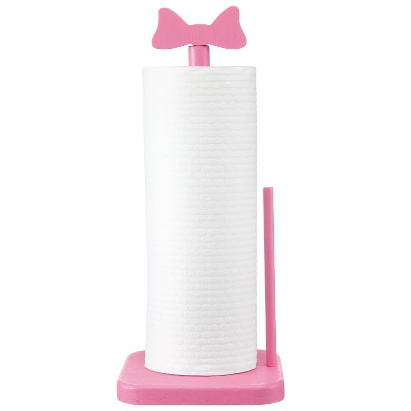 Leinuosen Pink Bow Paper Towel Holder Coquettish Cute Bow Wooden Paper Towel Holder Pink Bathroom Countertop Accessories Kitchen Roll Stand Organizer Standing Apartment Decor Housewarming Gift - Image 2