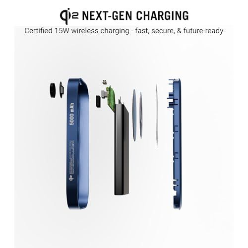 DailyObjects Loop Qi2 Certified 5000 Mah Mag-Safe Compatible Aluminium Wireless Power Bank|Fast Charging| Compatible with Samsung/OnePlus/iPhone 12/13/14/15/16/Pro Max | Pocket Size - Blue - Image 4