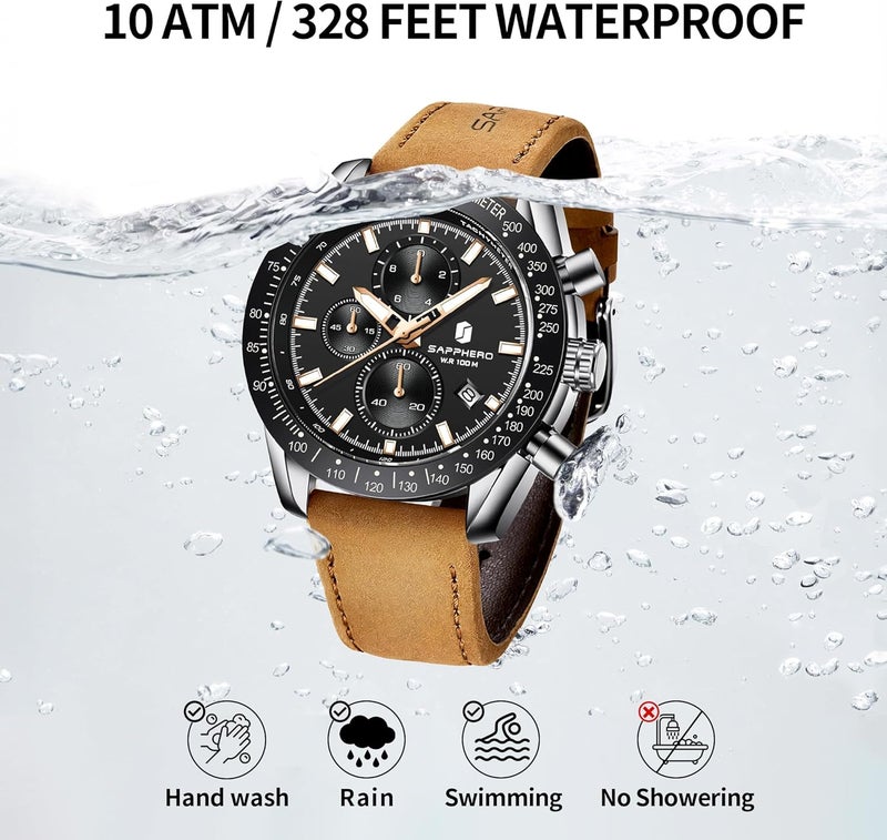 Sapphero ساعة يد رجالية SAPPHERO بحزام سيليكون مقاومة للماء حتى عمق 10 أمتار، علبة من الفولاذ المقاوم للصدأ، كوارتز ياباني، تصميم تاريخ، تصميم رياضي غير رسمي، أفضل الهدايا للرجال - Image 4