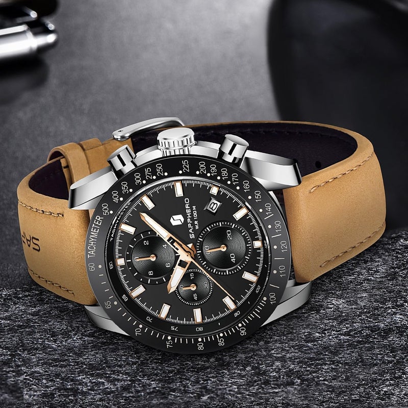 Sapphero ساعة يد رجالية SAPPHERO بحزام سيليكون مقاومة للماء حتى عمق 10 أمتار، علبة من الفولاذ المقاوم للصدأ، كوارتز ياباني، تصميم تاريخ، تصميم رياضي غير رسمي، أفضل الهدايا للرجال - Image 2