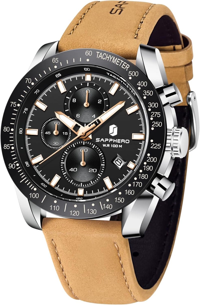 Sapphero ساعة يد رجالية SAPPHERO بحزام سيليكون مقاومة للماء حتى عمق 10 أمتار، علبة من الفولاذ المقاوم للصدأ، كوارتز ياباني، تصميم تاريخ، تصميم رياضي غير رسمي، أفضل الهدايا للرجال - Image 1