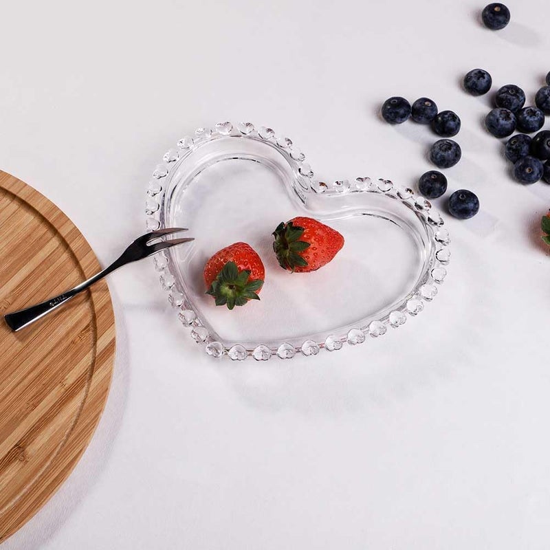 Teensery طبق حلوى زجاجي على شكل قلب طبق خفيف شفاف طبق عشاء قابل لإعادة الاستخدام لتقديم الحلوى والمقبلات والفواكه والكعك 1 قطعة - Image 3