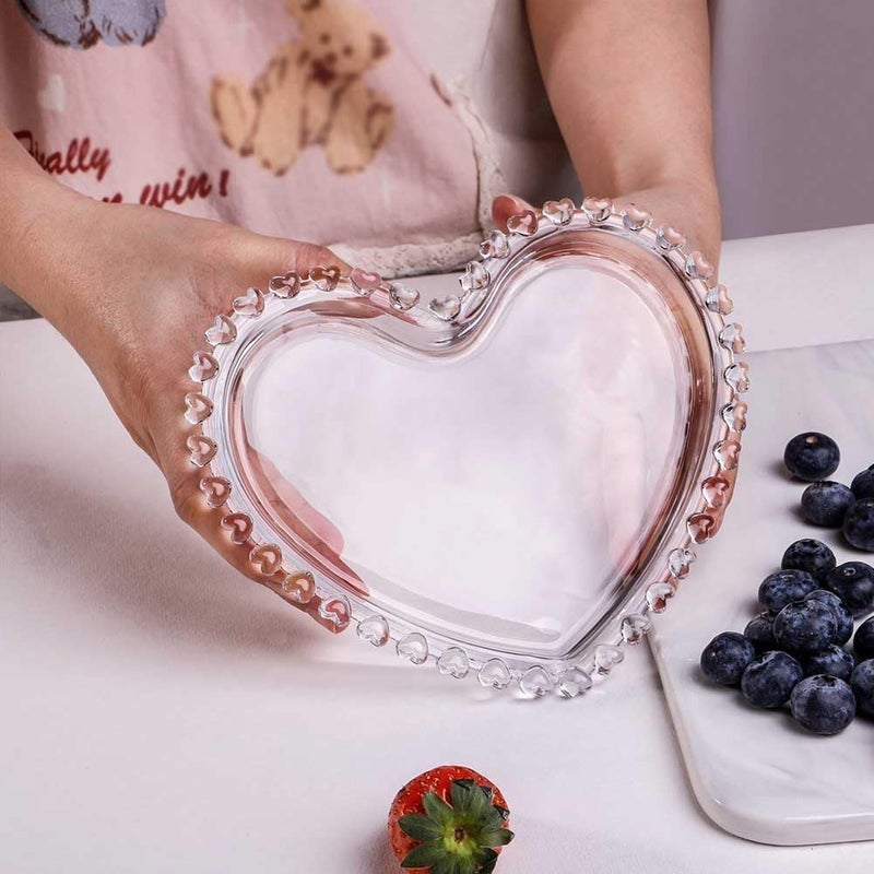 Teensery طبق حلوى زجاجي على شكل قلب طبق خفيف شفاف طبق عشاء قابل لإعادة الاستخدام لتقديم الحلوى والمقبلات والفواكه والكعك 1 قطعة - Image 5
