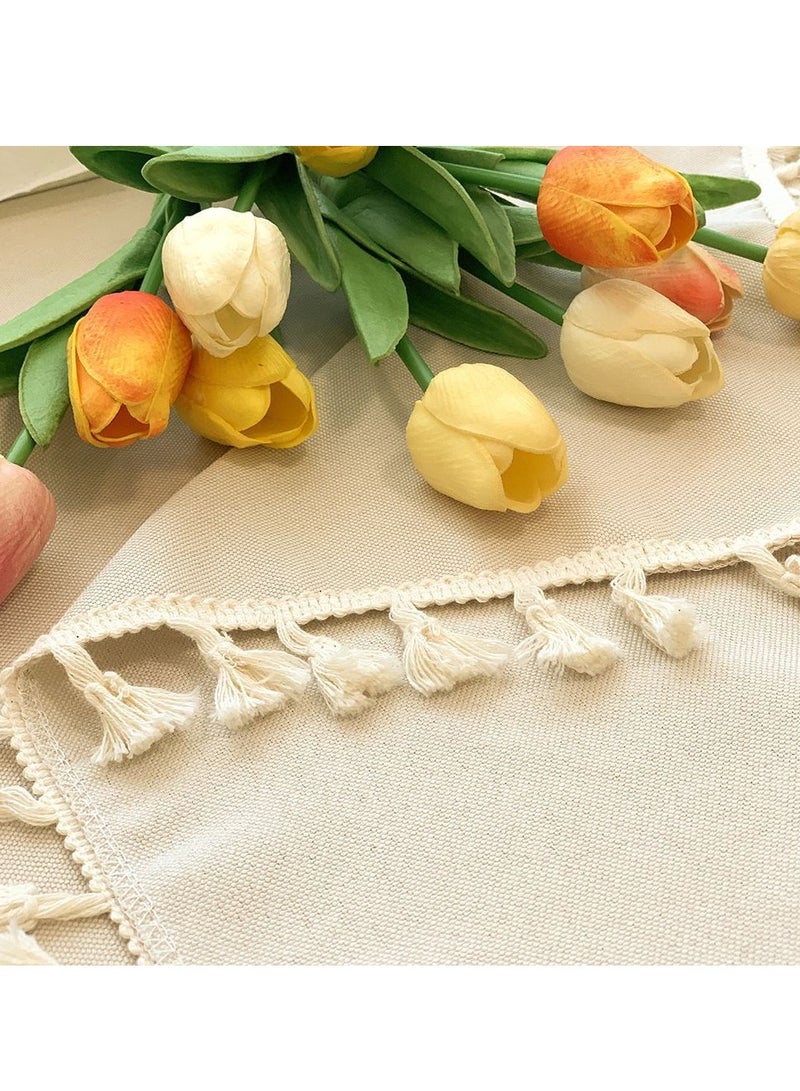 شيانغ مي مفرش طاولة من الكتان القطني باللون الأبيض البيج مقاس 120 سم × 120 سم، مفرش طاولة مزخرف بغطاء طاولة دائري (يتم إرساله عشوائيًا) - Image 2