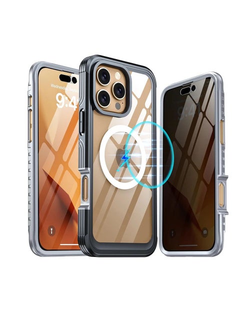 iPhone 16 Pro Max Case, Double Front Frame Built-in 9H Tempered Glass Screen Protector + Privacy Screen Protector, Compatible with MagSafe, Magnetic Phone Case for iPhone 16 Pro Max