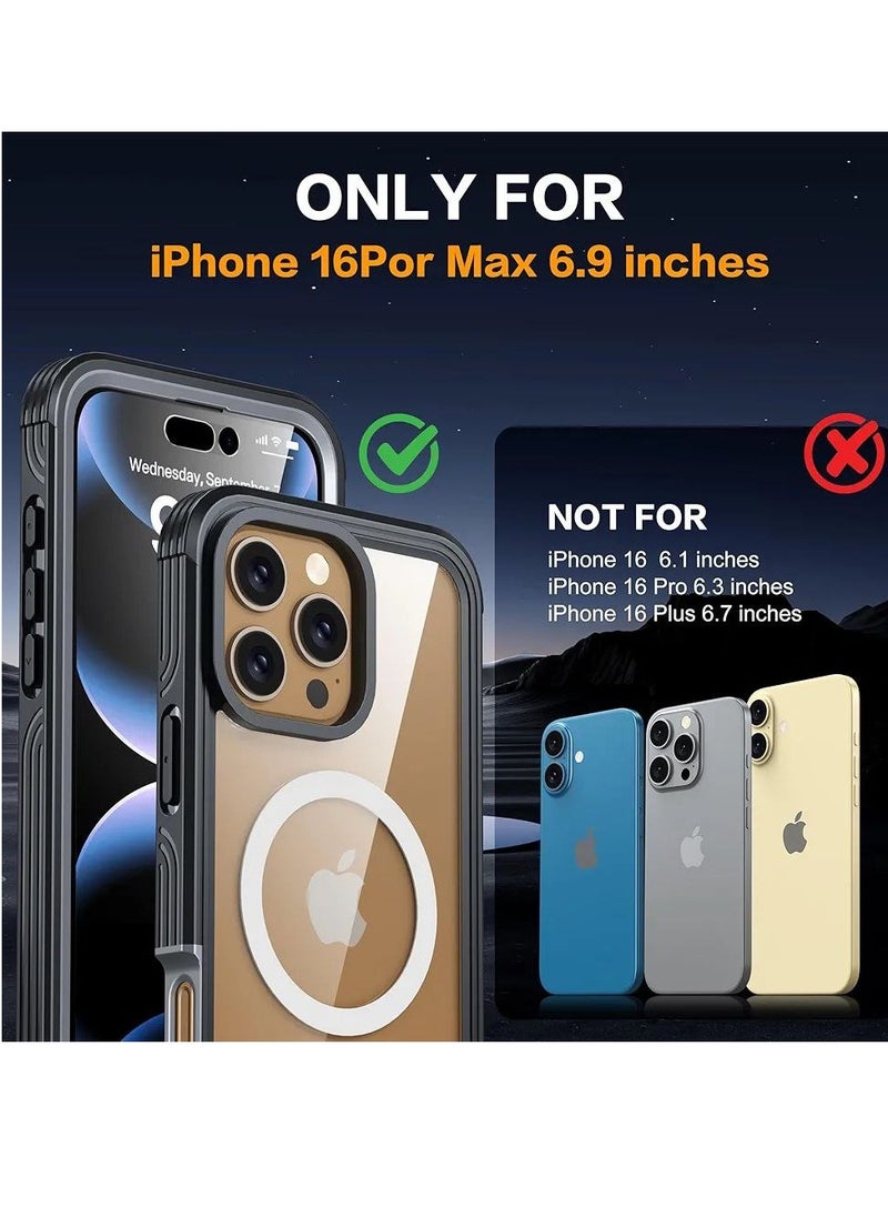 iPhone 16 Pro Max Case, Double Front Frame Built-in 9H Tempered Glass Screen Protector + Privacy Screen Protector, Compatible with MagSafe, Magnetic Phone Case for iPhone 16 Pro Max