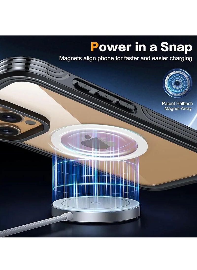 iPhone 16 Pro Max Case, Double Front Frame Built-in 9H Tempered Glass Screen Protector + Privacy Screen Protector, Compatible with MagSafe, Magnetic Phone Case for iPhone 16 Pro Max