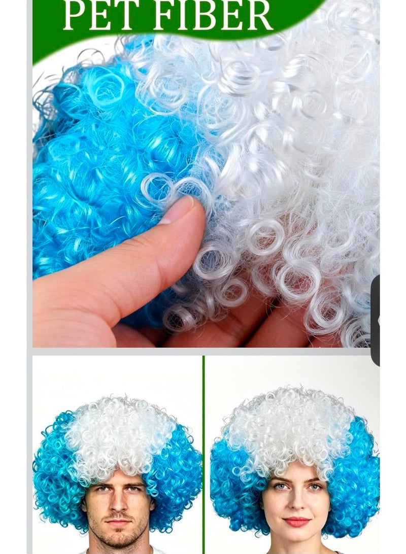 Football World Cup European Championship Fan Wig Argentina Light Blue/White - Afro Style Curly Wig, Unisex One Size, Fan Item for Stadium, Public Viewing, Carnival, Fancy Dress, Party Costume - Image 4